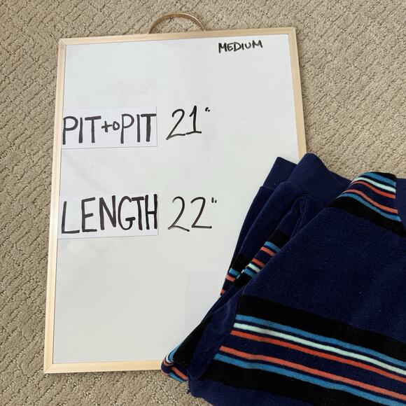 Urban Outfitters Sweatshirt Womens Medium Blue Velour Retro Stripe Boxy - Picture 8 of 8